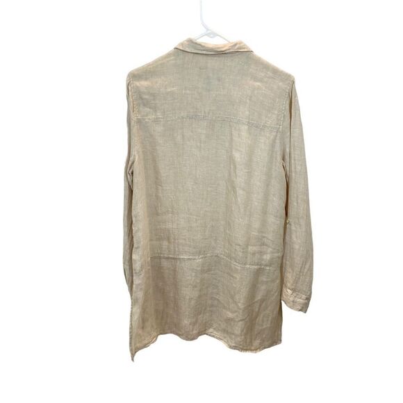 Tahari Ivory Linen Button Up Side Slit Long Sleeve Tunic Top Size Medium - Picture 9 of 9
